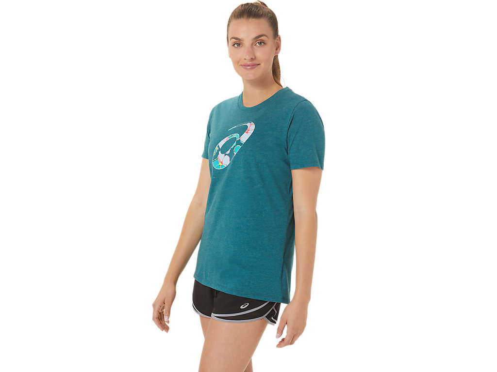 Camiseta Asics Hibiscus Spiral A Crew Feminino Verdes Escuro | 1267-KGRQW