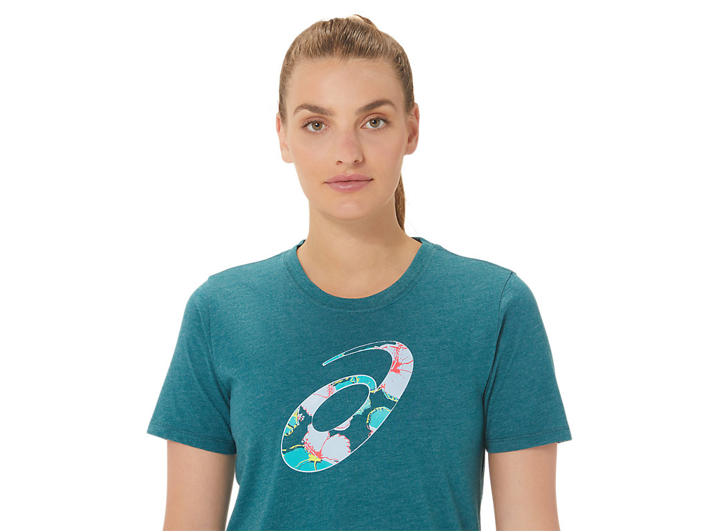 Camiseta Asics Hibiscus Spiral A Crew Feminino Verdes Escuro | 1267-KGRQW