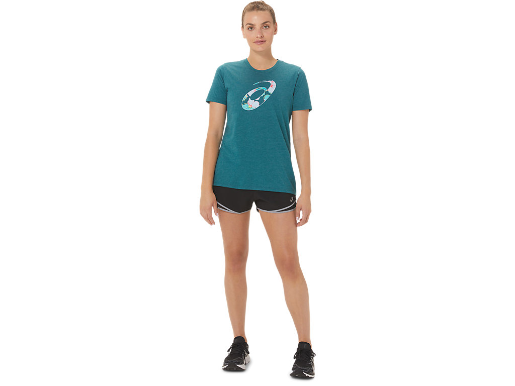 Camiseta Asics Hibiscus Spiral A Crew Feminino Verdes Escuro | 1267-KGRQW