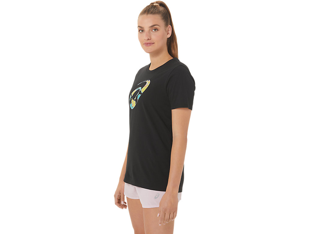 Camiseta Asics Hibiscus Spiral A Crew Feminino Pretas | 6928-OZVSU