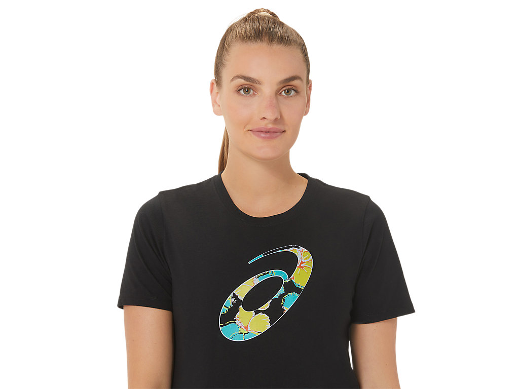 Camiseta Asics Hibiscus Spiral A Crew Feminino Pretas | 6928-OZVSU