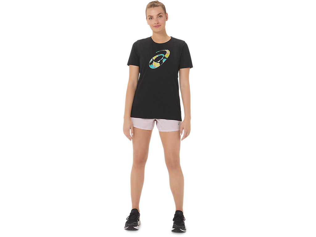 Camiseta Asics Hibiscus Spiral A Crew Feminino Pretas | 6928-OZVSU