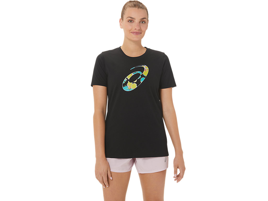 Camiseta Asics Hibiscus Spiral A Crew Feminino Pretas | 6928-OZVSU