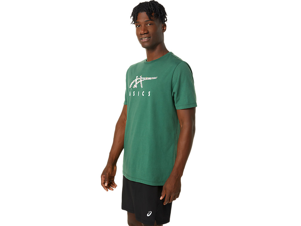 Camiseta Asics Holiday Lights Logo Crew Masculino Verdes | 9517-QDRSC