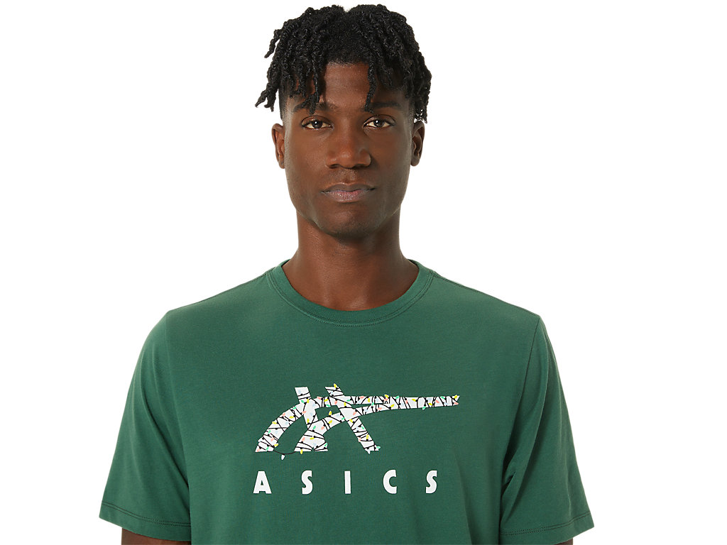 Camiseta Asics Holiday Lights Logo Crew Masculino Verdes | 9517-QDRSC