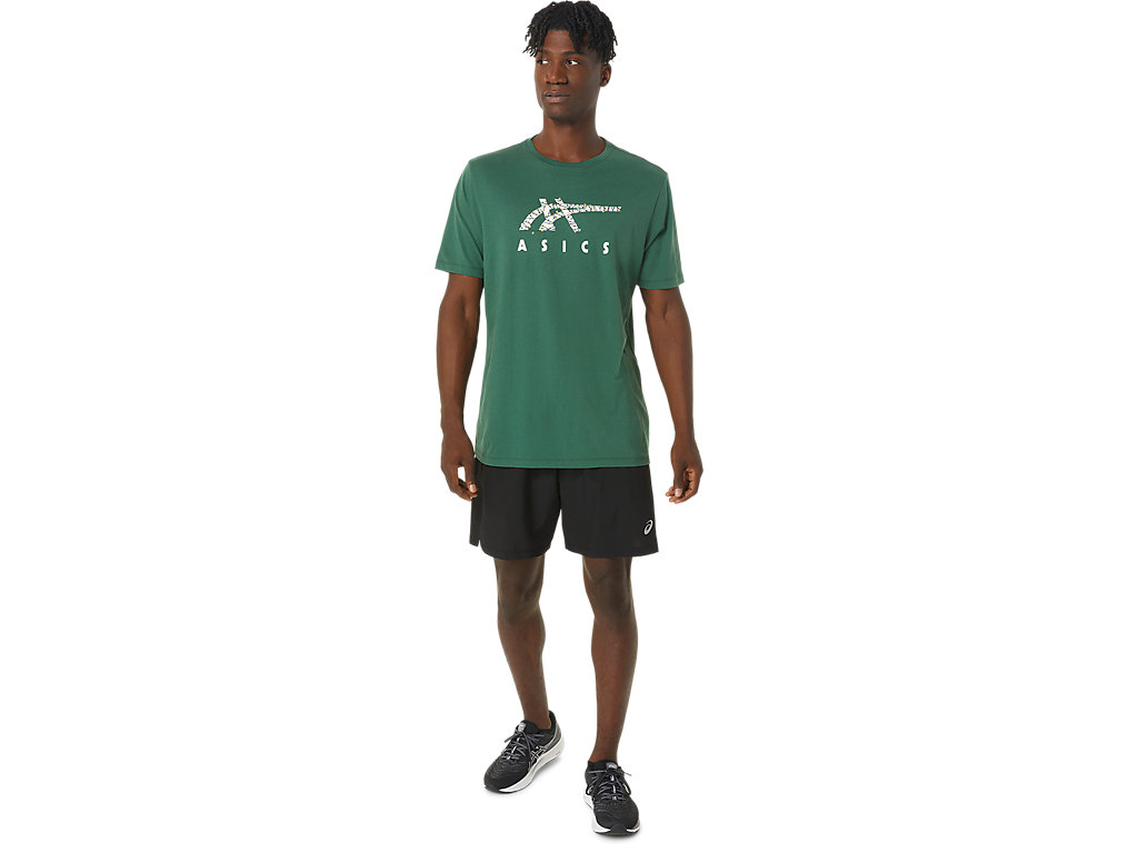 Camiseta Asics Holiday Lights Logo Crew Masculino Verdes | 9517-QDRSC