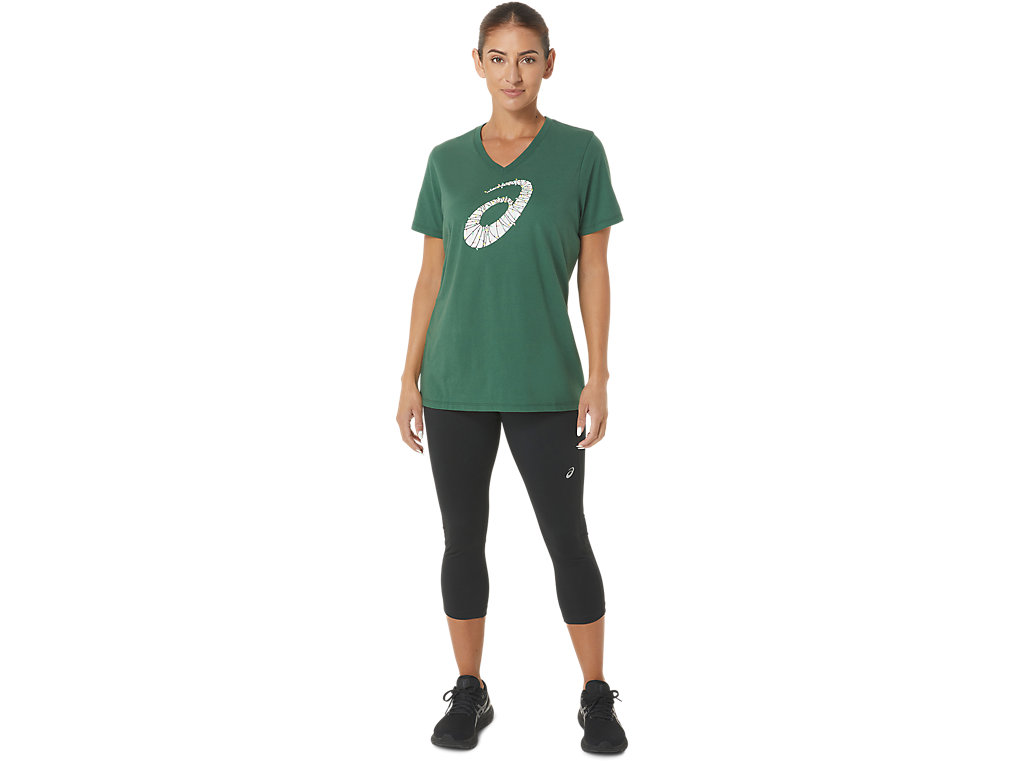 Camiseta Asics Holiday Lights Logo Vneck Feminino Verdes | 6718-JMEZC