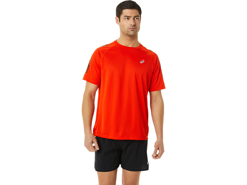 Camiseta Asics Icon Sleeve Masculino Rosa Pretas | 4160-HDBPV