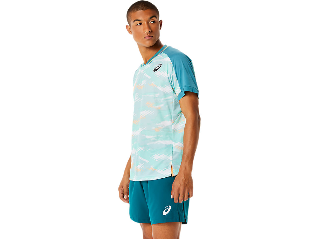 Camiseta Asics Match Gráficas Sleeve Masculino Verdes Escuro | 1489-ZCDXY