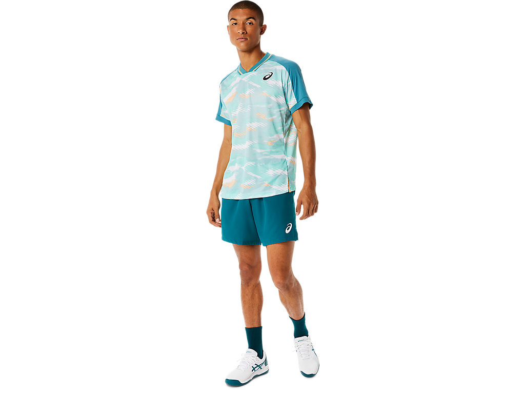 Camiseta Asics Match Gráficas Sleeve Masculino Verdes Escuro | 1489-ZCDXY