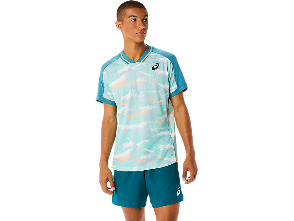 Camiseta Asics Match Gráficas Sleeve Masculino Verdes Escuro | 1489-ZCDXY