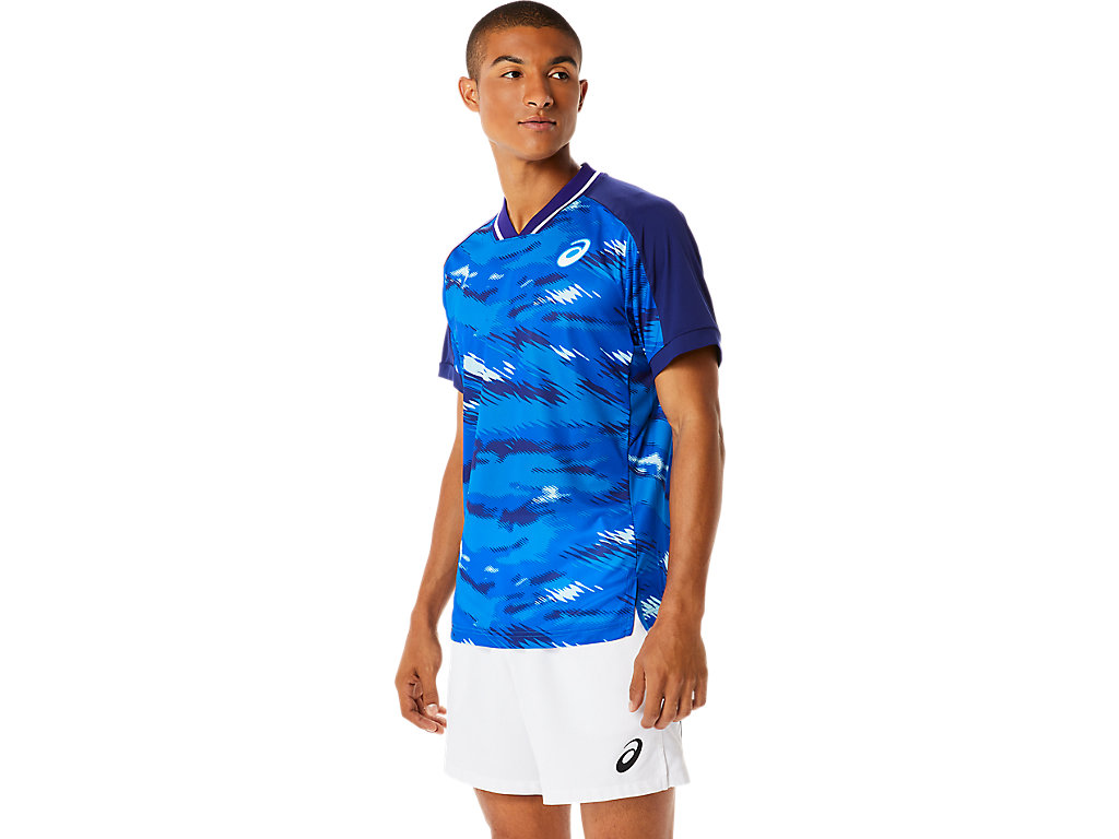 Camiseta Asics Match Gráficas Sleeve Masculino Azuis | 9207-UQVXM