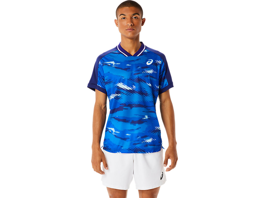 Camiseta Asics Match Gráficas Sleeve Masculino Azuis | 9207-UQVXM