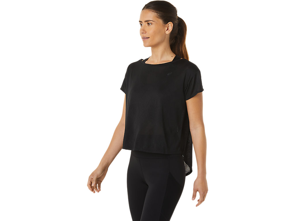 Camiseta Asics Movekoyo Jacquard Sleeve Feminino Pretas | 2760-VARGW