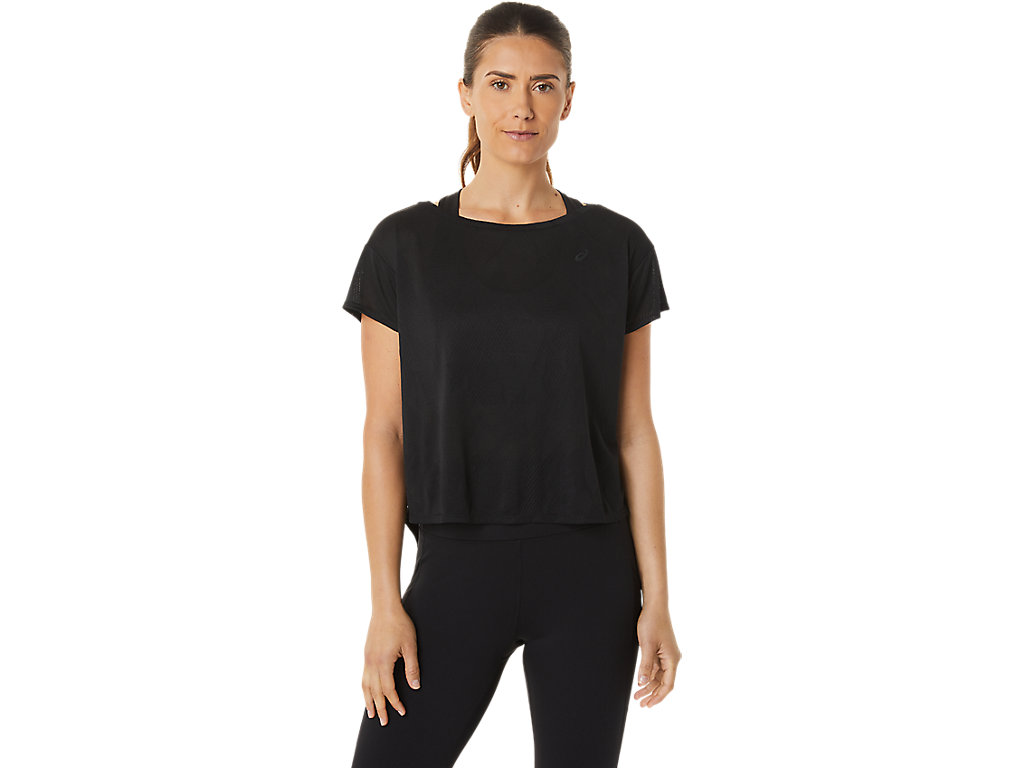 Camiseta Asics Movekoyo Jacquard Sleeve Feminino Pretas | 2760-VARGW