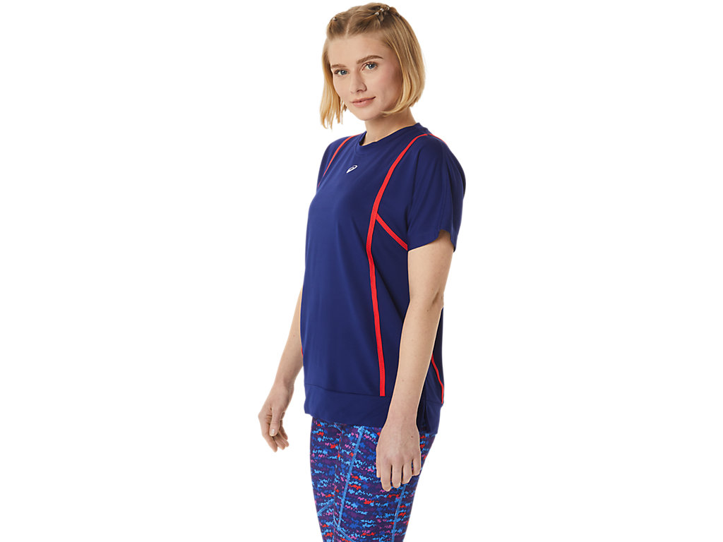 Camiseta Asics New Strong 92 Sleeve Feminino Azuis Vermelhas | 9743-UTQIF