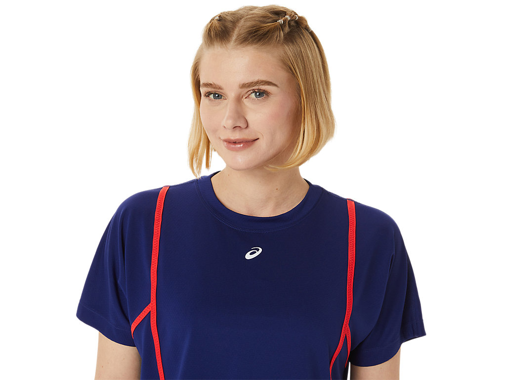 Camiseta Asics New Strong 92 Sleeve Feminino Azuis Vermelhas | 9743-UTQIF