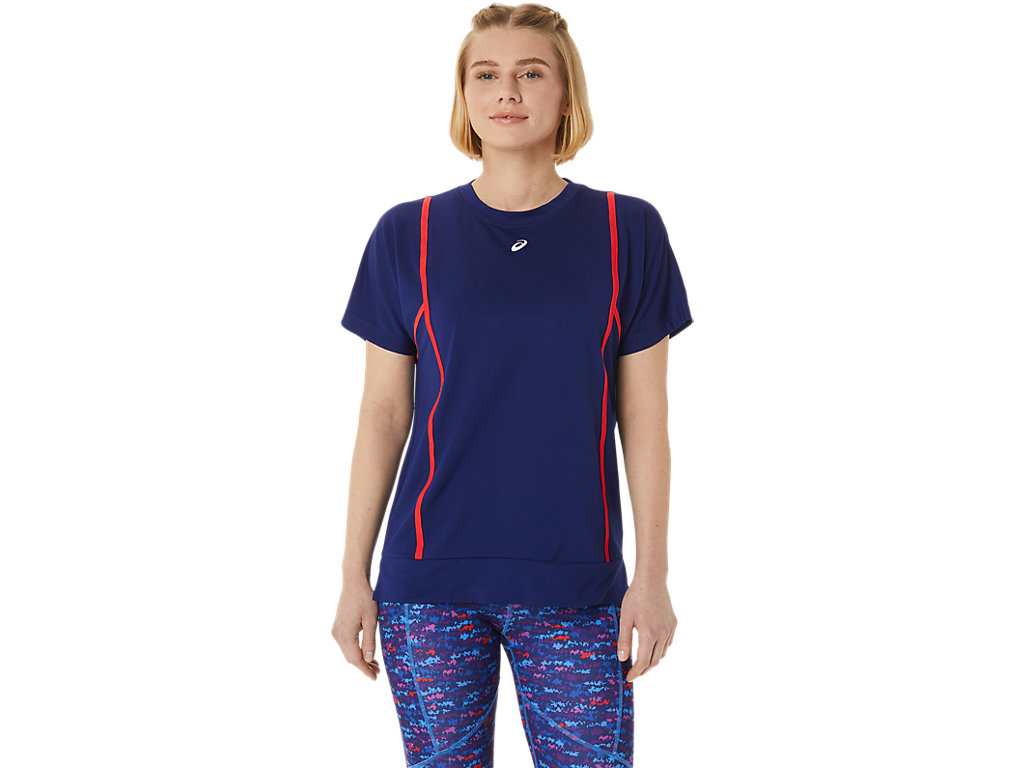 Camiseta Asics New Strong 92 Sleeve Feminino Azuis Vermelhas | 9743-UTQIF