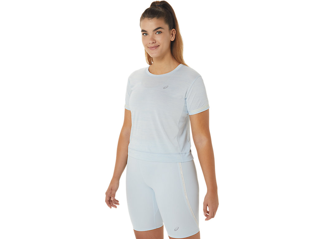 Camiseta Asics Race Crop Feminino Azuis Creme | 5239-FGHJA