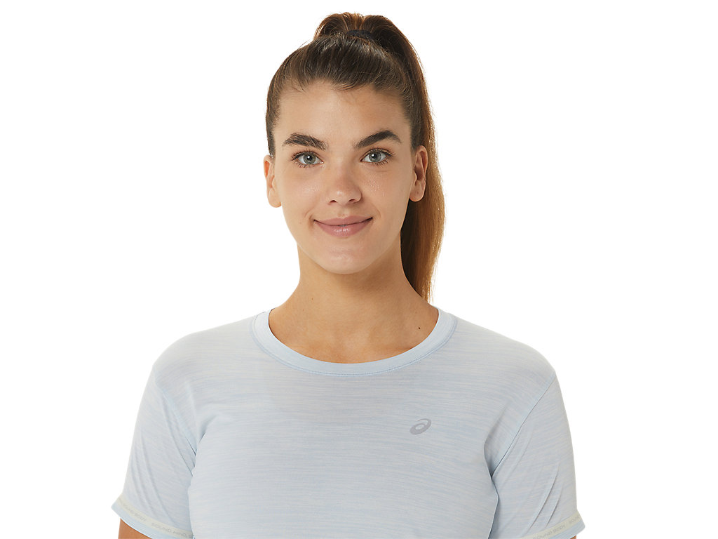 Camiseta Asics Race Crop Feminino Azuis Creme | 5239-FGHJA