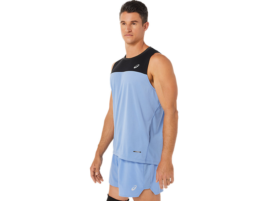 Camiseta Asics Race Singlet Masculino Pretas Azuis | 9018-TLXAN