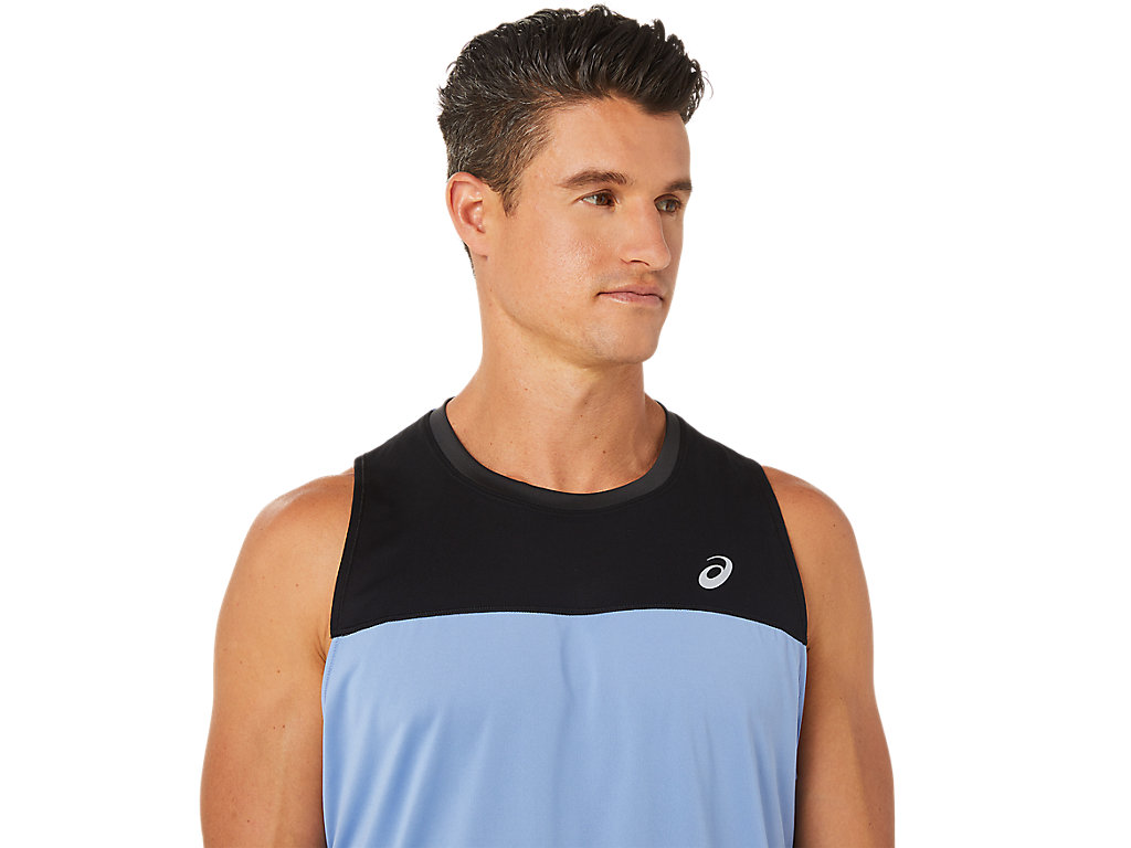 Camiseta Asics Race Singlet Masculino Pretas Azuis | 9018-TLXAN