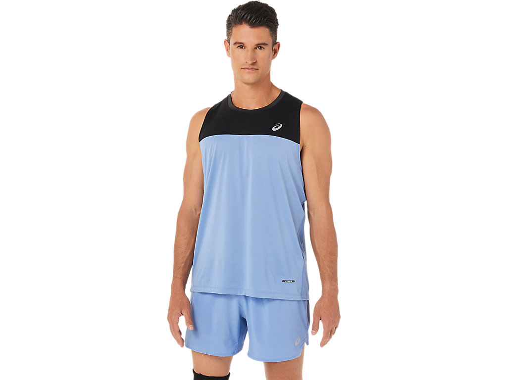 Camiseta Asics Race Singlet Masculino Pretas Azuis | 9018-TLXAN