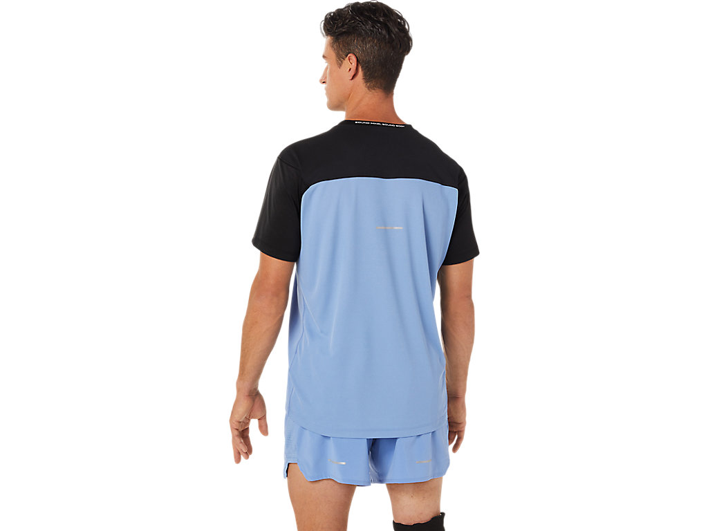 Camiseta Asics Race Sleeve Masculino Pretas Azuis | 6420-OHXDI