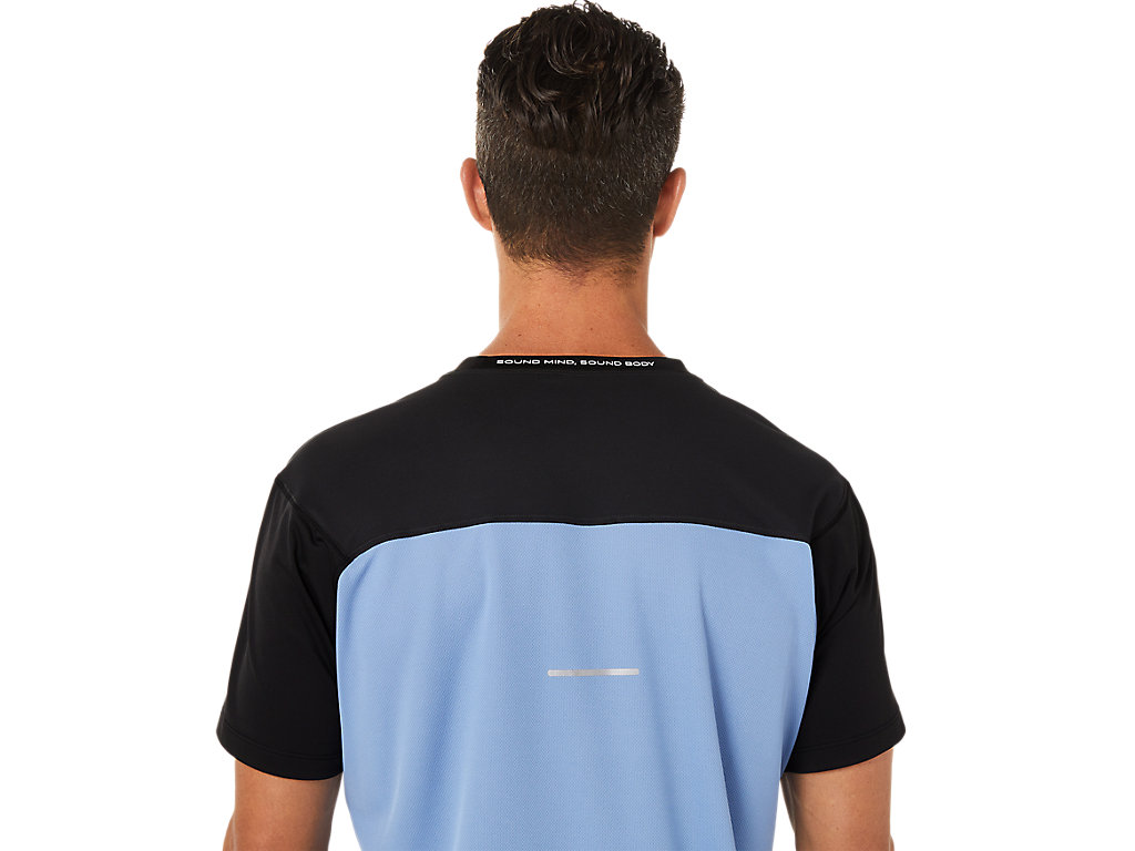 Camiseta Asics Race Sleeve Masculino Pretas Azuis | 6420-OHXDI