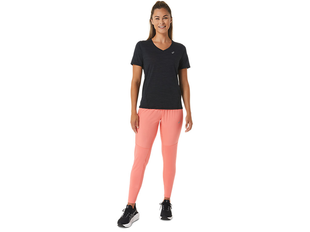 Camiseta Asics Race V-Neck Sleeve Feminino Pretas Cinzentas | 9740-ARSLO