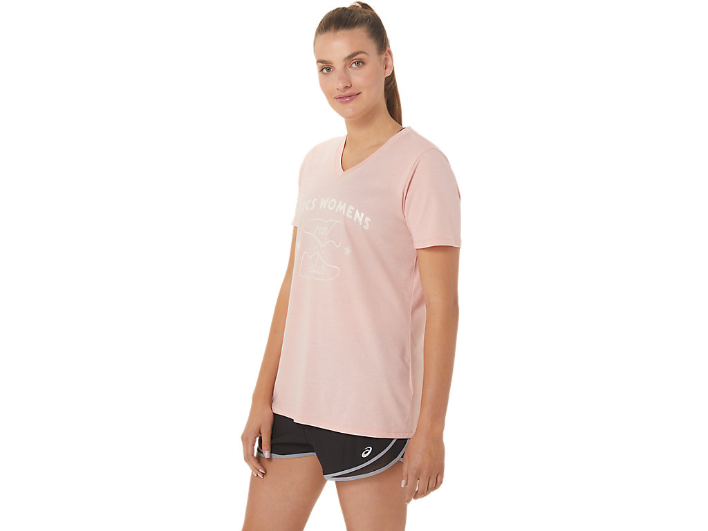 Camiseta Asics Run Club V-Neck Feminino Rosa | 2065-ZTLEO