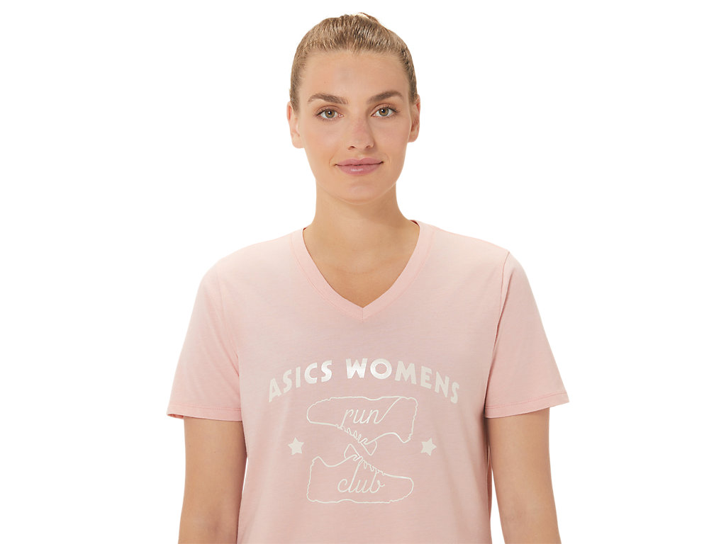 Camiseta Asics Run Club V-Neck Feminino Rosa | 2065-ZTLEO