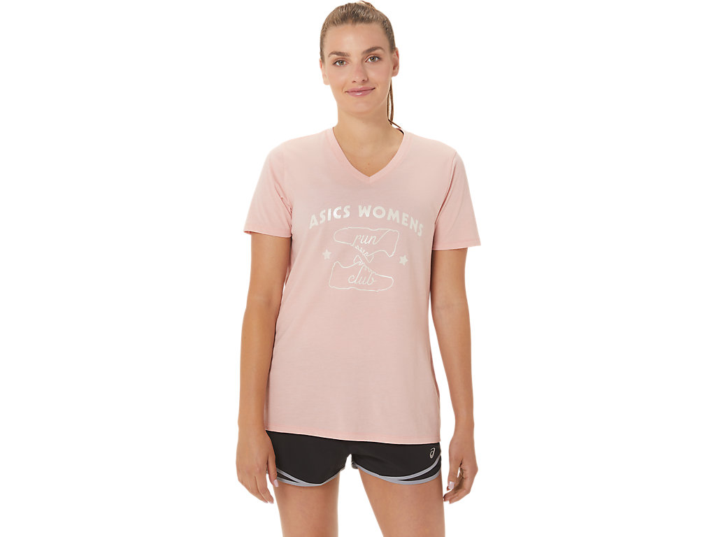 Camiseta Asics Run Club V-Neck Feminino Rosa | 2065-ZTLEO