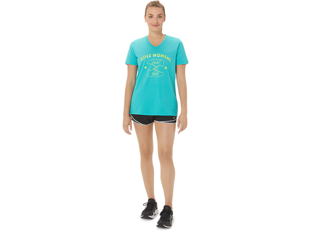 Camiseta Asics Run Club V-Neck Feminino Turquesa | 3579-UARPN