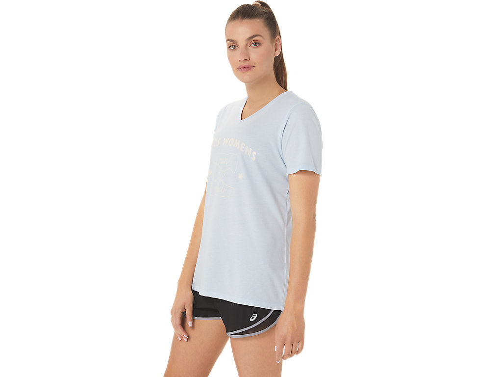 Camiseta Asics Run Club V-Neck Feminino Azuis | 5739-PNDQH