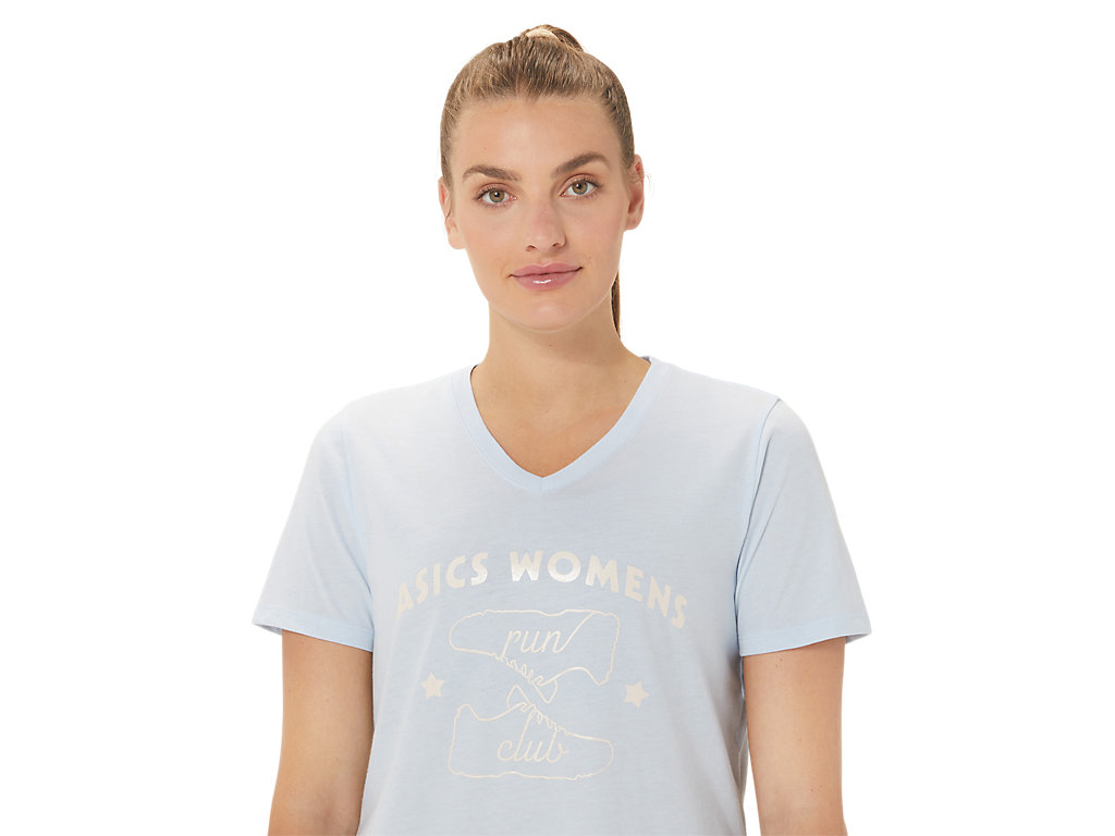 Camiseta Asics Run Club V-Neck Feminino Azuis | 5739-PNDQH