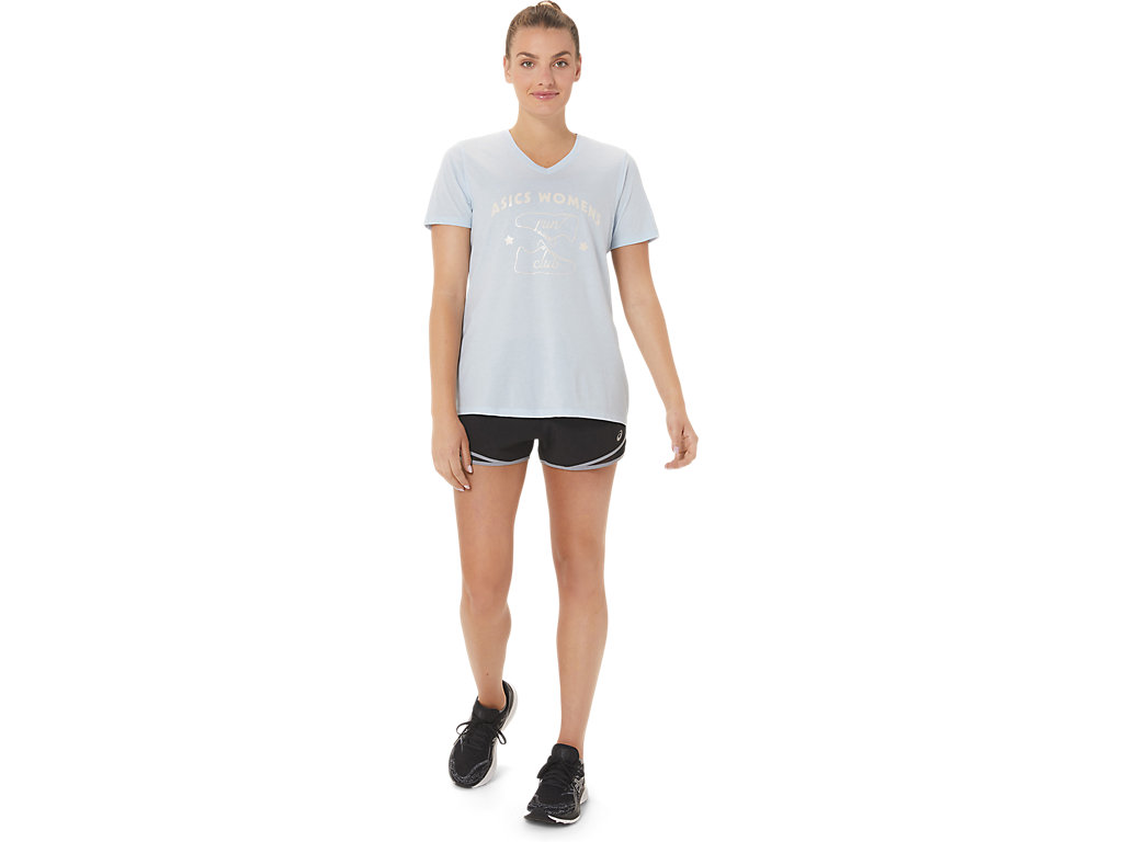 Camiseta Asics Run Club V-Neck Feminino Azuis | 5739-PNDQH