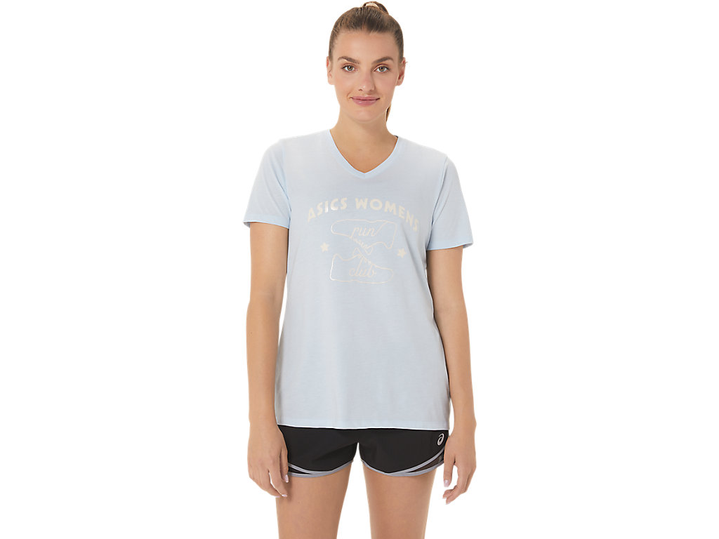 Camiseta Asics Run Club V-Neck Feminino Azuis | 5739-PNDQH