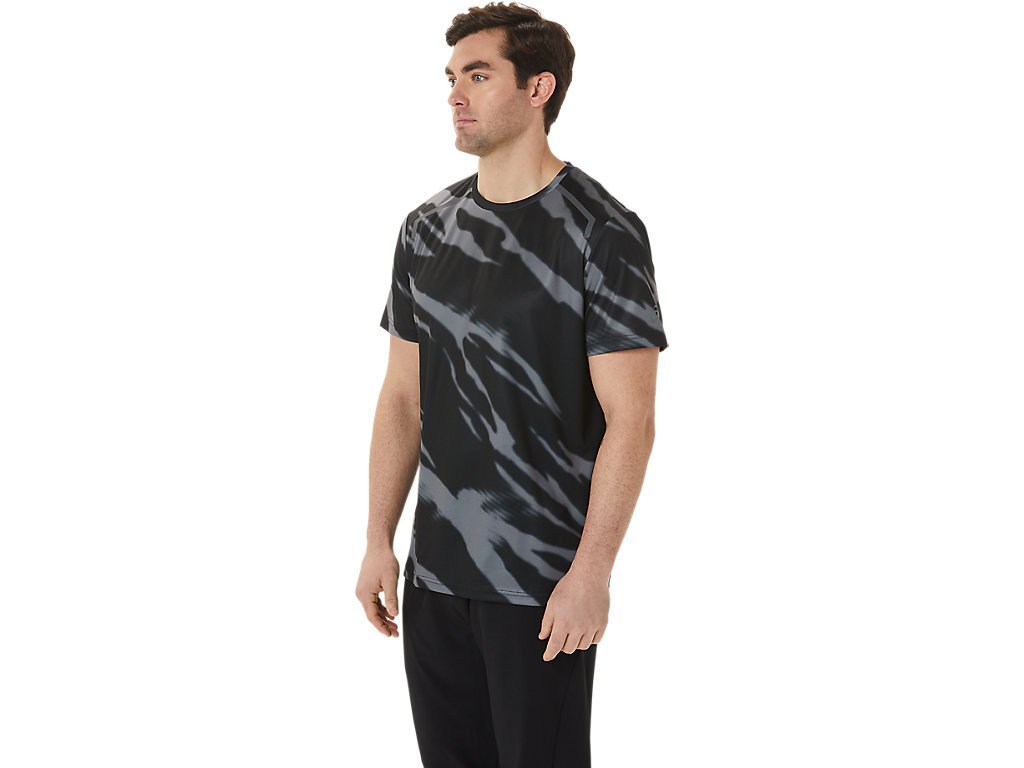 Camiseta Asics Seasonal All Over Print Sleeve Masculino Pretas Cinzentas Escuro | 0547-APMSG