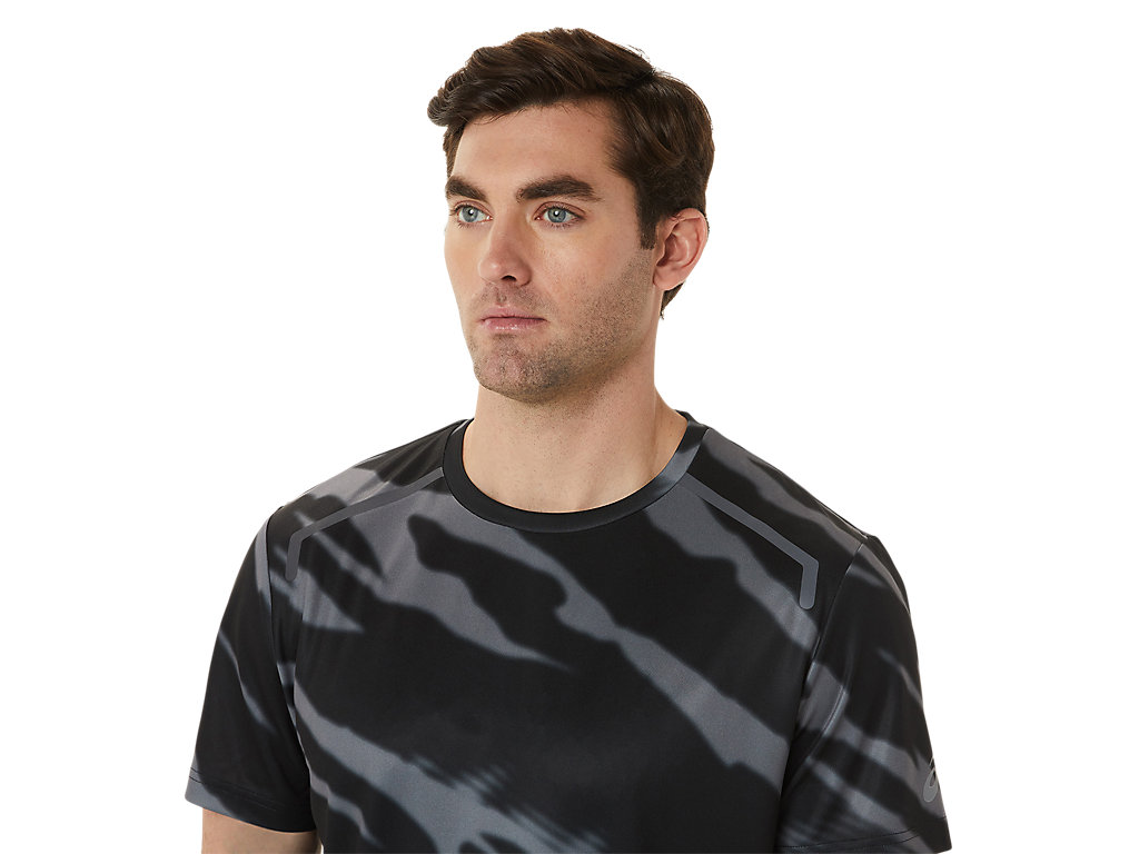 Camiseta Asics Seasonal All Over Print Sleeve Masculino Pretas Cinzentas Escuro | 0547-APMSG