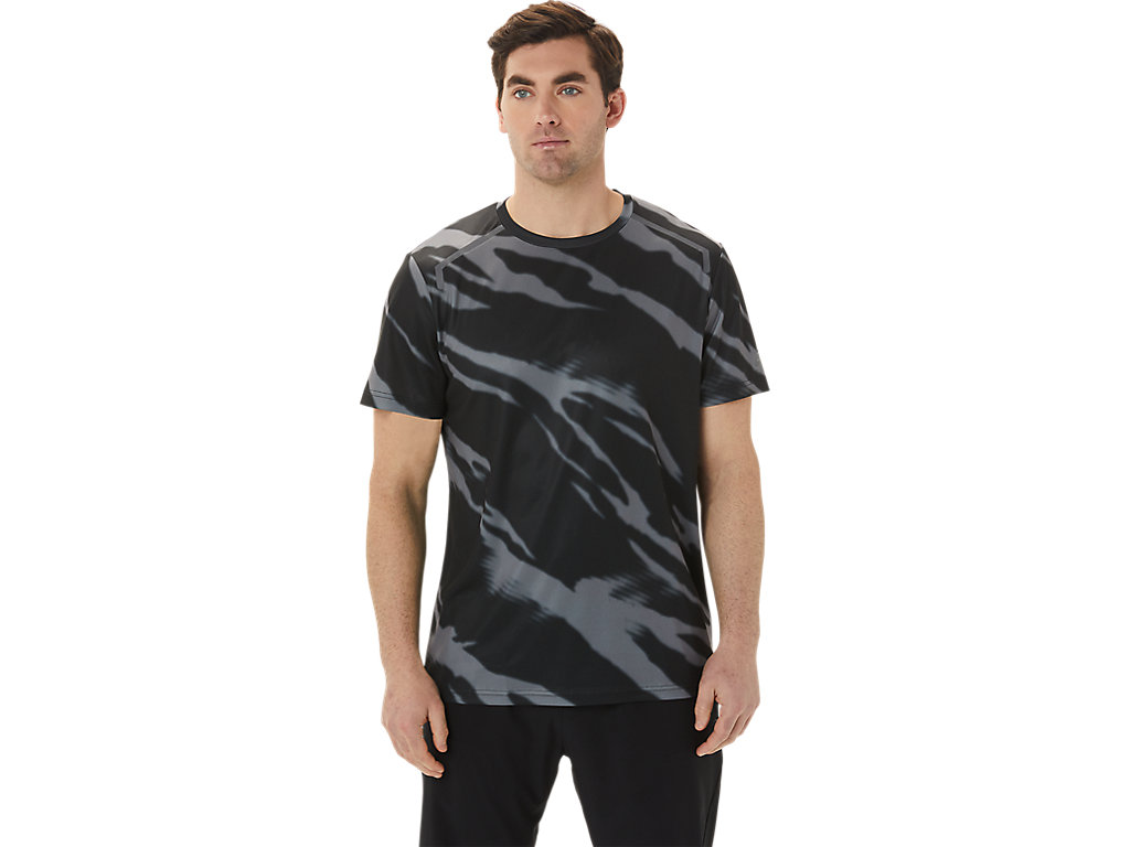 Camiseta Asics Seasonal All Over Print Sleeve Masculino Pretas Cinzentas Escuro | 0547-APMSG