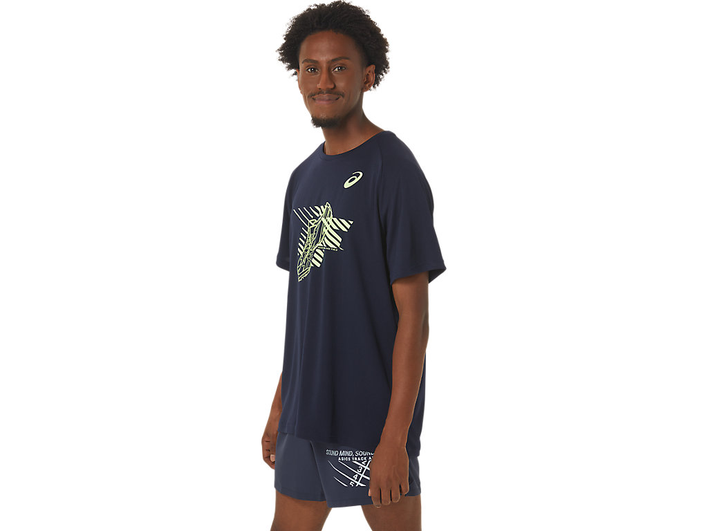 Camiseta Asics Shoes Gráficas Sleeve Masculino Azuis Escuro | 1865-LPWOC