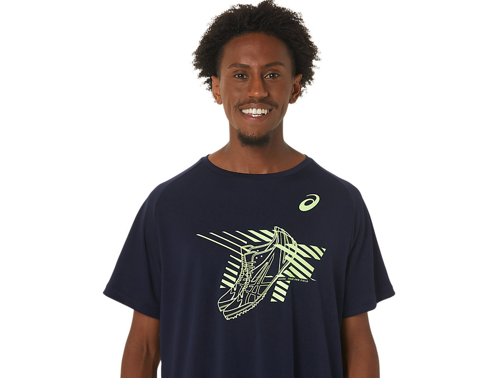 Camiseta Asics Shoes Gráficas Sleeve Masculino Azuis Escuro | 1865-LPWOC