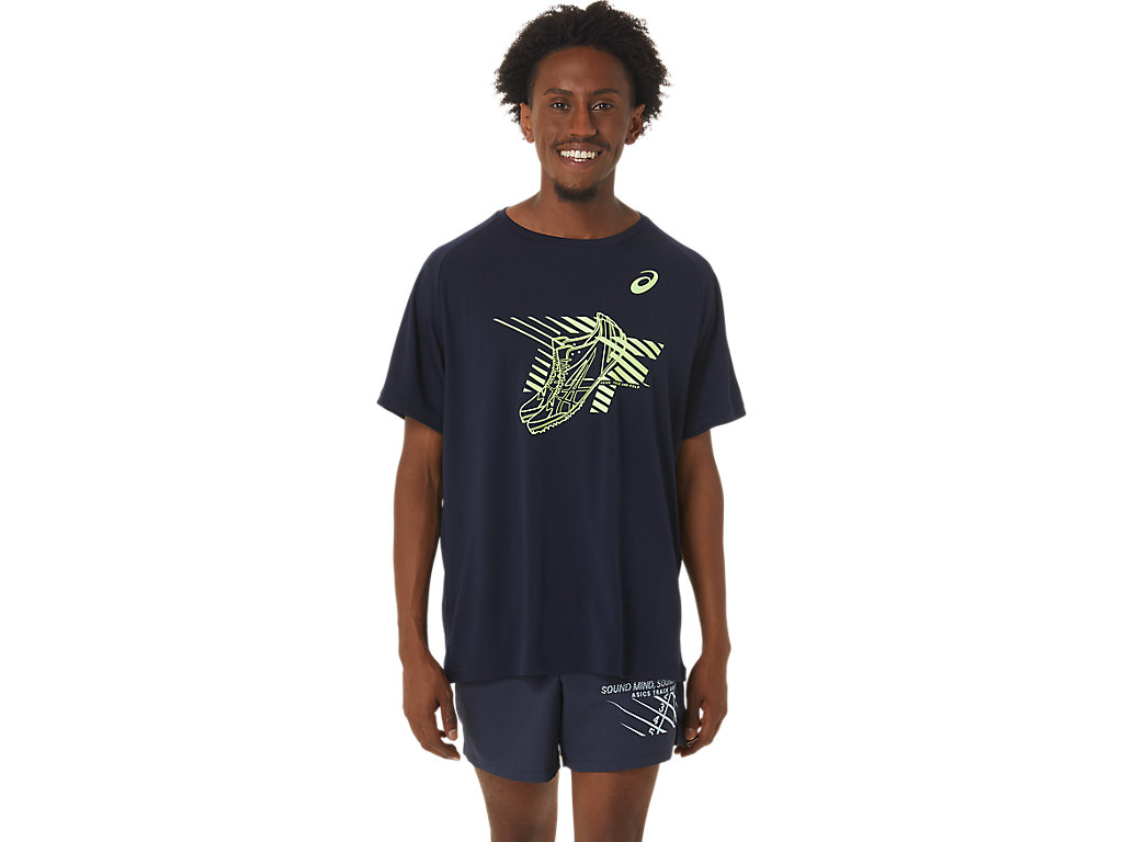 Camiseta Asics Shoes Gráficas Sleeve Masculino Azuis Escuro | 1865-LPWOC