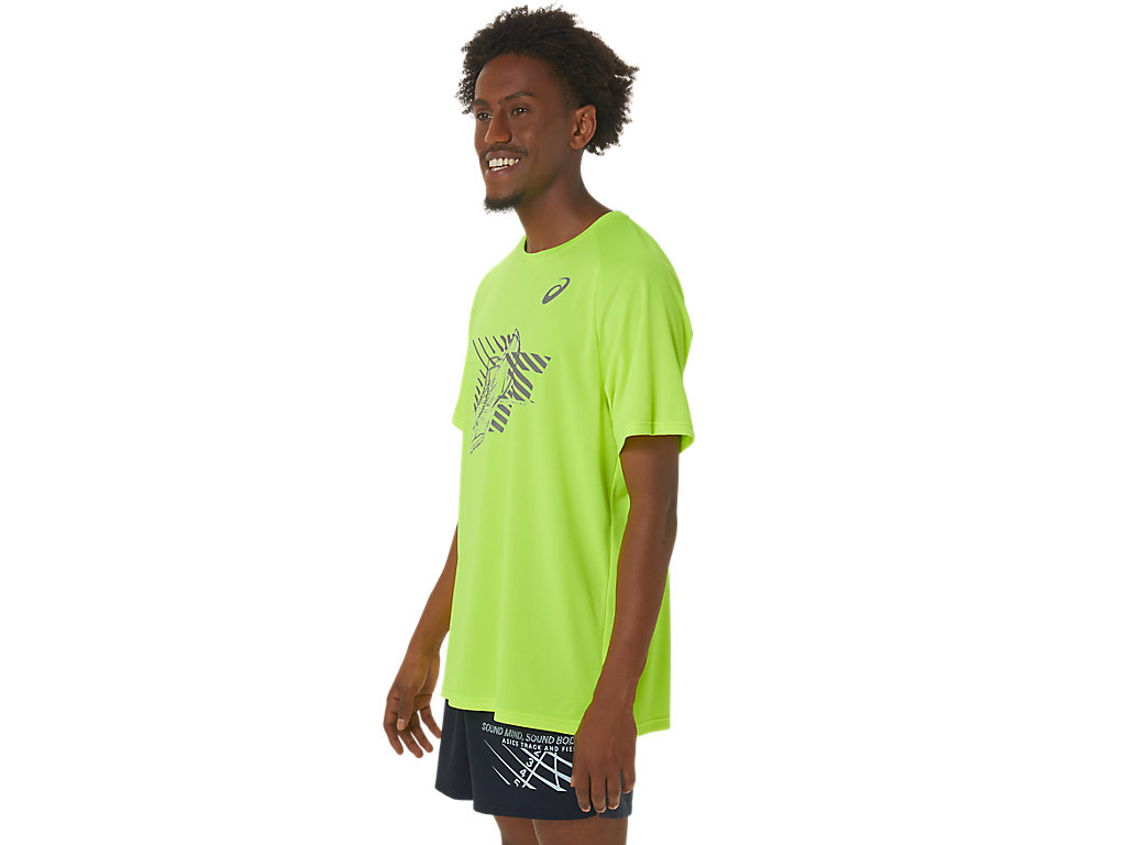 Camiseta Asics Shoes Gráficas Sleeve Masculino Amarelas | 3715-IZCMV