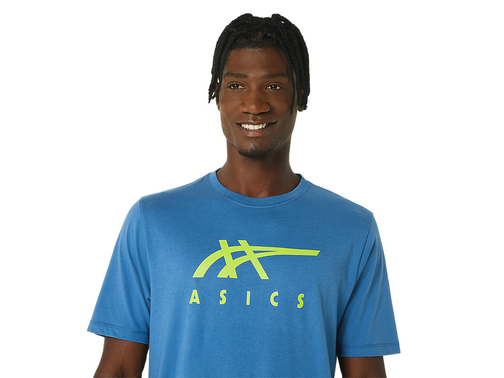 Camiseta Asics Stripe Sleeve Tee Feminino Azuis | 6827-ZIYGO