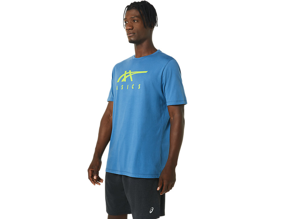 Camiseta Asics Stripe Sleeve Tee Masculino Azuis | 2791-WZDNH