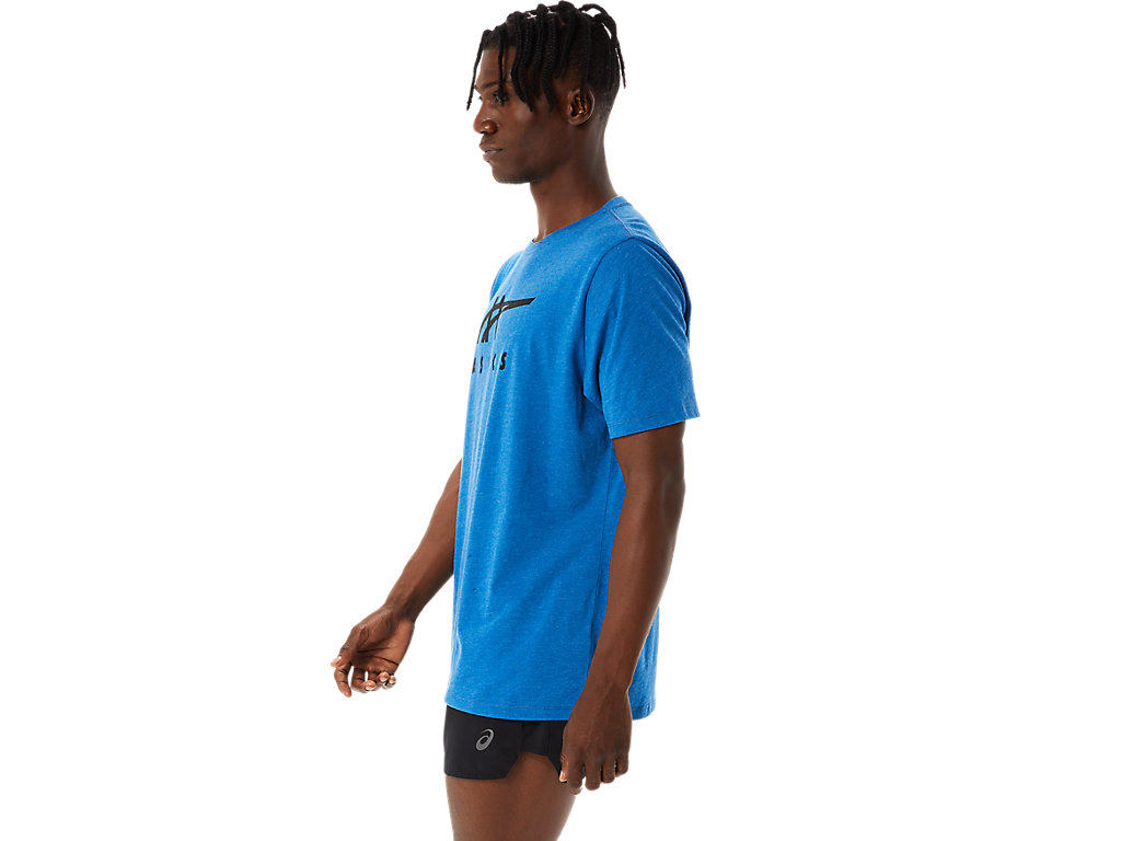 Camiseta Asics Stripe Sleeve Tee Masculino Azuis | 6541-ISYKP