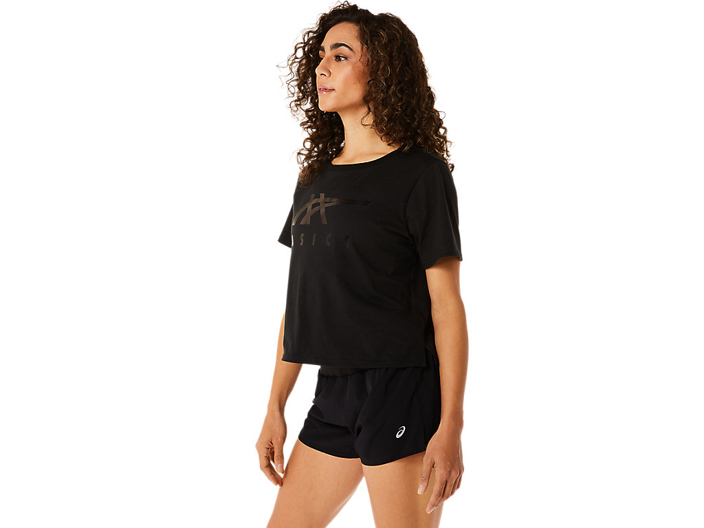 Camiseta Asics Stripes Sleeve Boxy Tee Feminino Pretas | 8361-YPJCI