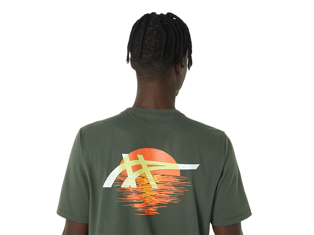 Camiseta Asics Stripes Sunrise Tee Feminino Verde Oliva | 8165-ORYUW